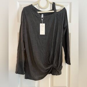 Charcoal Grey long Sleeve Sweater, Cold Shoulder Rouched Front Size Large